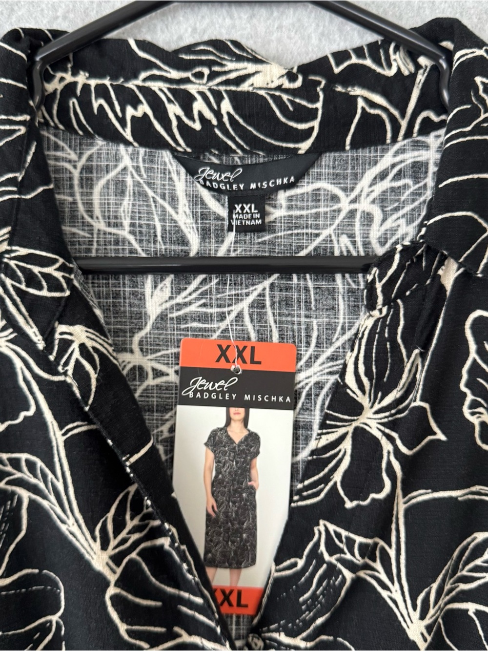 Badgley Mischka Jewel Womens Midi Dress XXL Black White Floral Short Sleeve READ - Picture 2 of 16